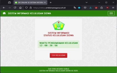 PENGUMUMAN KELULUSAN SMK BINA NEGARA MELALUI LAMAN E-SIKLUS